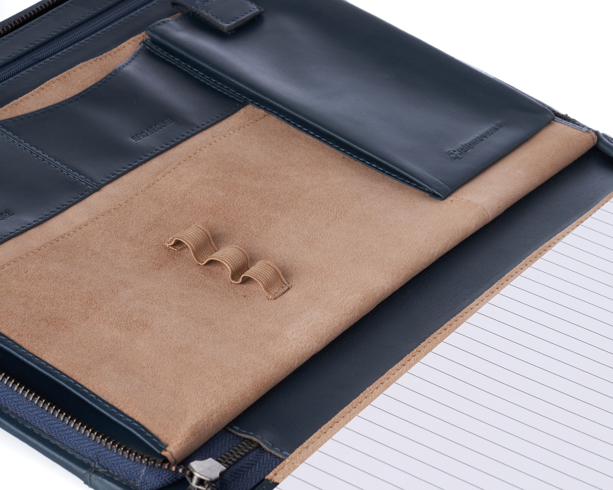 Alpine Swiss Leather Zippered Writing Pad Portfolio Business Briefcase Organizer eBay